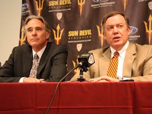 ASU Athletic Director Steve Patterson addresses the media during his introductory press conference on March 28, 2012.