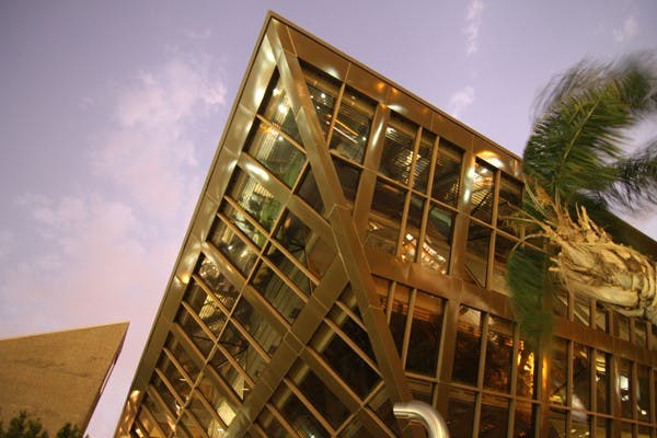 ANGLES: The City of Tempe Town Hall buildings glows at dusk on Tuesday. (Photo by Lisa Bartoli)