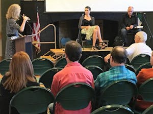 Authors Sarah Berkeley Tolchin, David Baker and ASU English professor Cynthia Hogue participate in a Q&A session at the 2015 Ennis Ireland Book Festival.