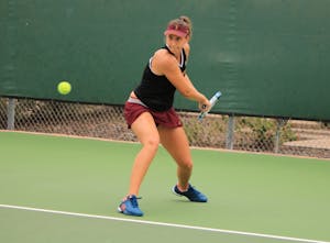 ASU junior Nicole Fossa-Huergo competes in a singles match against Ohio State at Whiteman Tennis Center in Tempe, Arizona on Sunday, March 3, 2017.