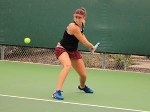 ASU junior Nicole Fossa-Huergo competes in a singles match against Ohio State at Whiteman Tennis Center in Tempe, Arizona on Sunday, March 3, 2017.