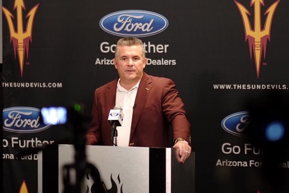 ASU coach Todd Graham announces ASU signed 22 recruits at a press conference on Feb. 4, 2015. (Andrew Ybanez/ The State Press)