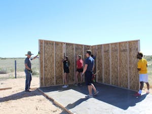 ASU Younglife students build the walls of a house for a family in the One Mission program in Rocky Point feb. 24 through Feb. 26.
