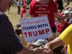 Trump supporters and protestors alike gathered in Fountain Hills Saturday to hear Trump address immigration, common core, Obamacare and the Second Amendment.