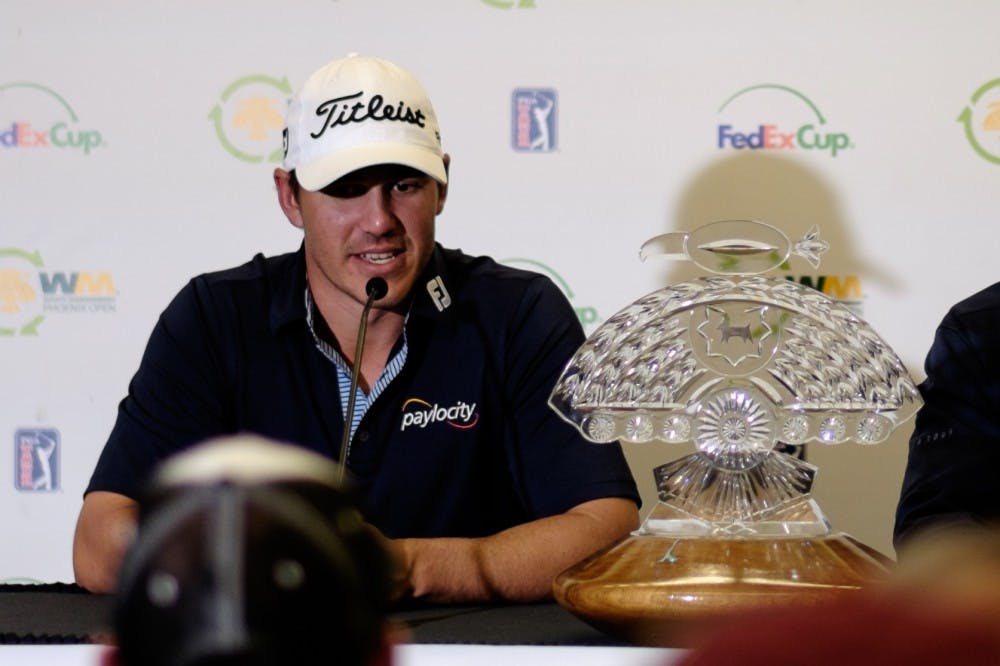 Brooks Koepka speaks at a press conference after winning the 2015 Waste Management Phoenix Open on Feb. 1, 2015. (Andrew Ybanez/The State Press)