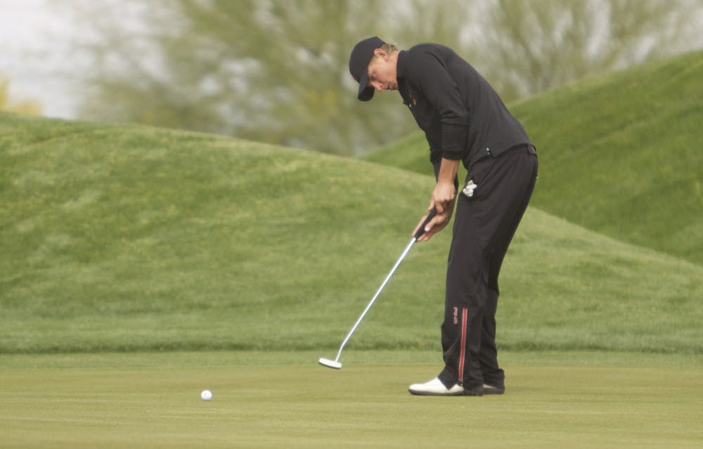 Challenge looming: ASU senior Scott Pinckney makes a putt during the ASU Thunderbird Invitational earlier in the season. The Sun Devils head to Oklahoma for the NCAA Championships, which start on Wednesday. (Photo by Scott Stuk)
