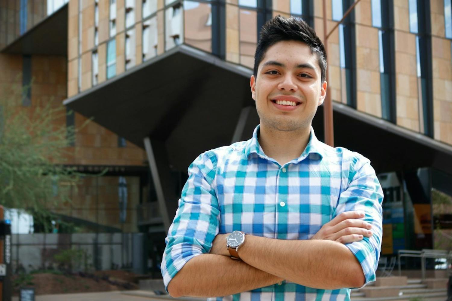 ASU junior public policy student and DACA recipient Oscar Hernandez poses for a portrait in downtown Phoenix on Friday, Feb. 17, 2017
