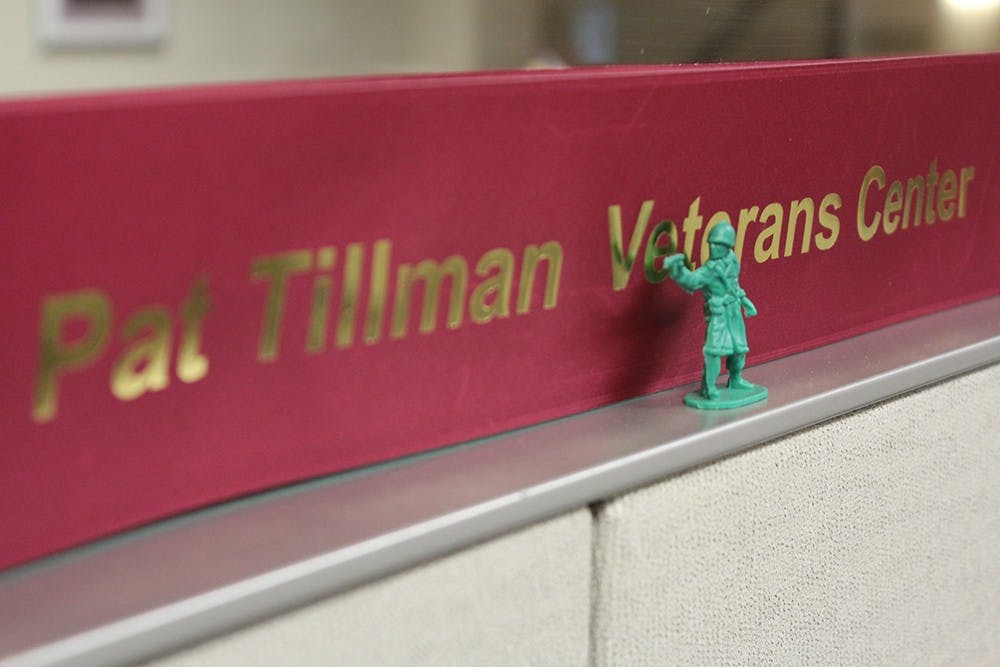 A toy soldier is displayed on a cubicle at the Pat Tillman Veterans Center in the Memorial Union in Tempe on Thursday, Sept. 17, 2015. The bill promised equitable access to resources and support for veterans across all four campuses.