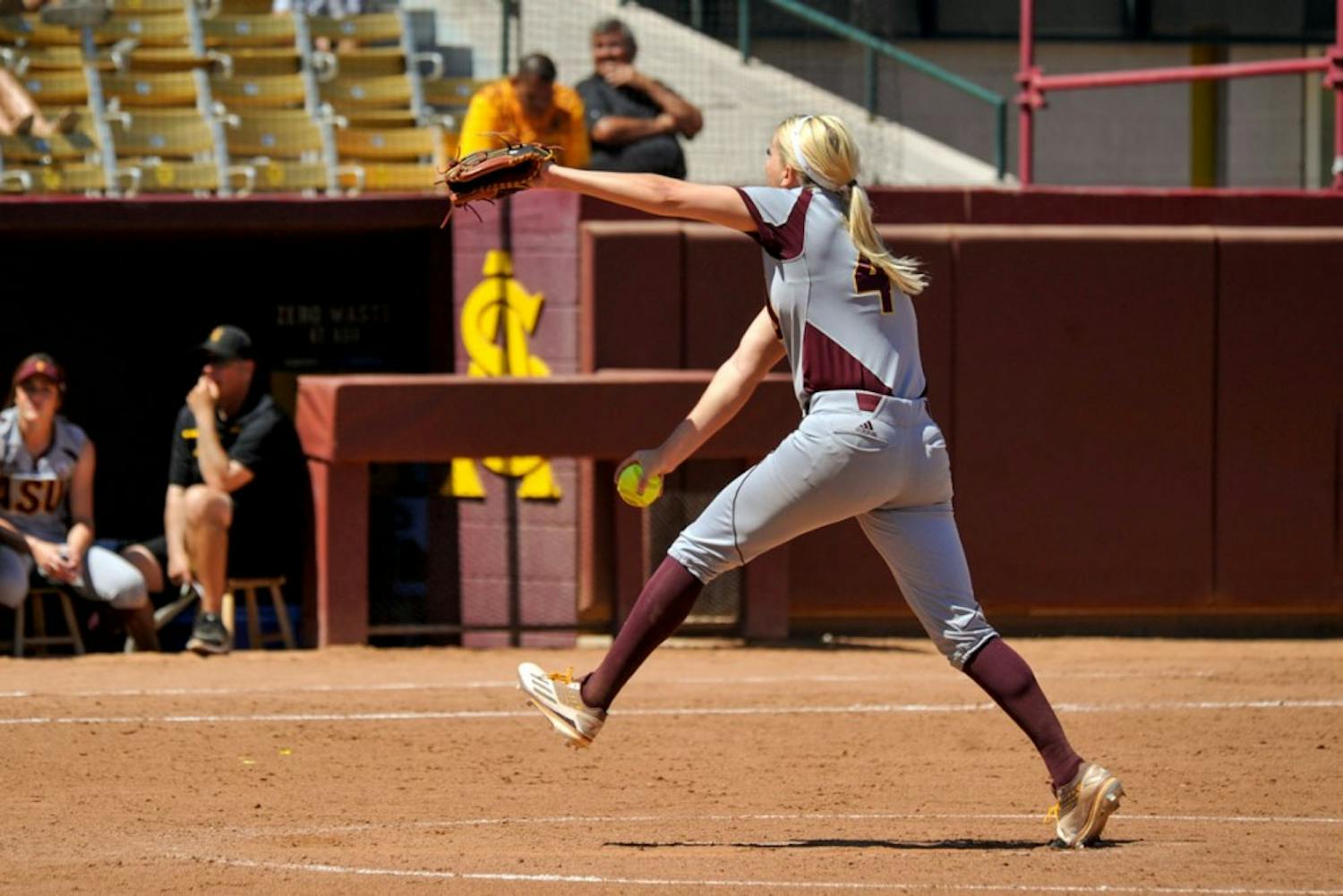 Junior Kelsey Kessler winds up for a pitch during the sixth inning against Texas Tech on Saturday, March 26, 2016, at Farrington Stadium in Tempe, Arizona.
