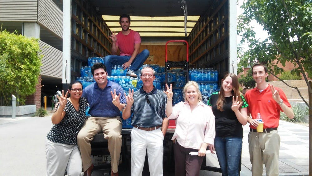 The ASU Foundation held a water drive from June 9 to June 24. Volunteers collected 11,018 bottled waters to be donated to the Salvation Army. (Photo courtesy of ASU Foundation)