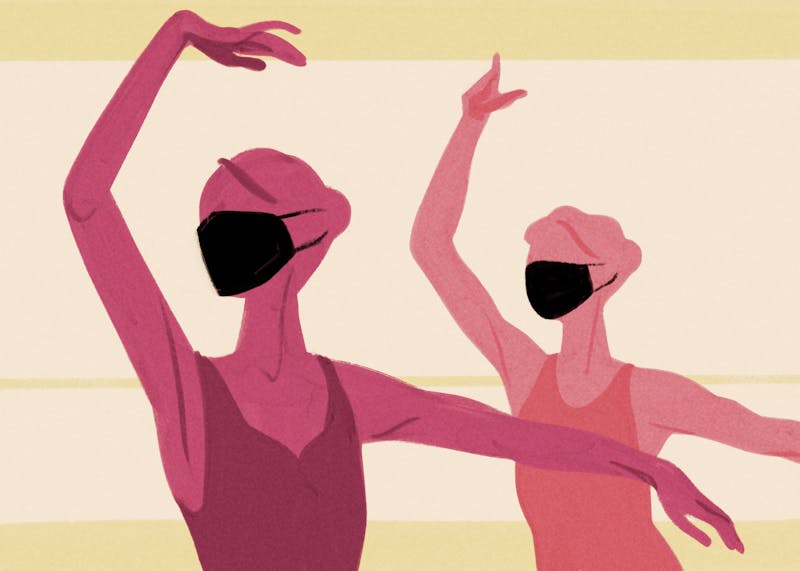"You might imagine socially-distanced ballerinas wearing masks when you think of dancing during COVID, but the hip-hop and modern dance groups of ASU face bigger logistical hurdles than just social distancing." Illustration published on Sunday, Feb. 7, 2021.