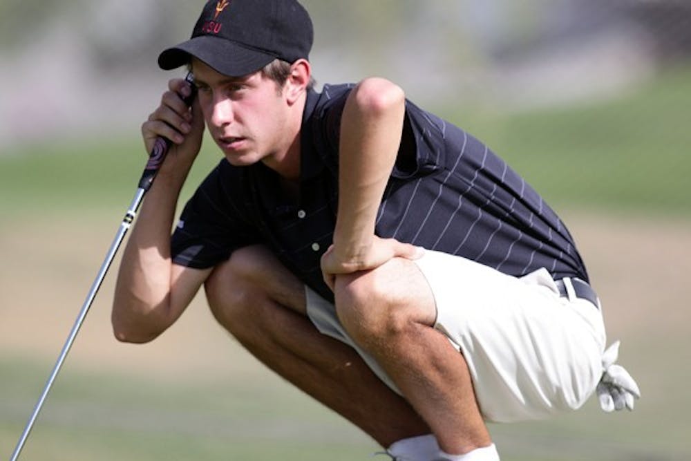 Stan Gautier studies the lie of the green in a practice on Nov. 4, 2011. Gautier and the Sun Devils were unable to muster a bounce-back performance in the North Ranch Intercollegiate Classic last weekend. (Photo by Beth Easterbrook)