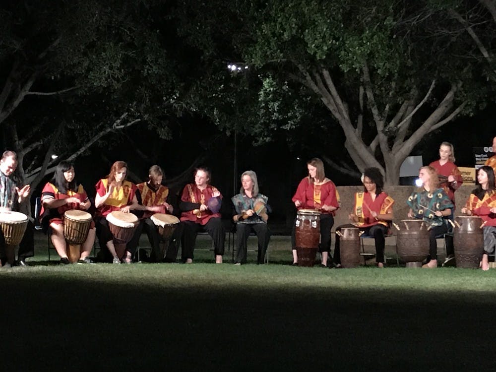 The ASU Drum Ensemble performs traditional music from&nbsp;Ghana on&nbsp;ASU's Tempe campus on&nbsp;Monday, April 24, 2017.