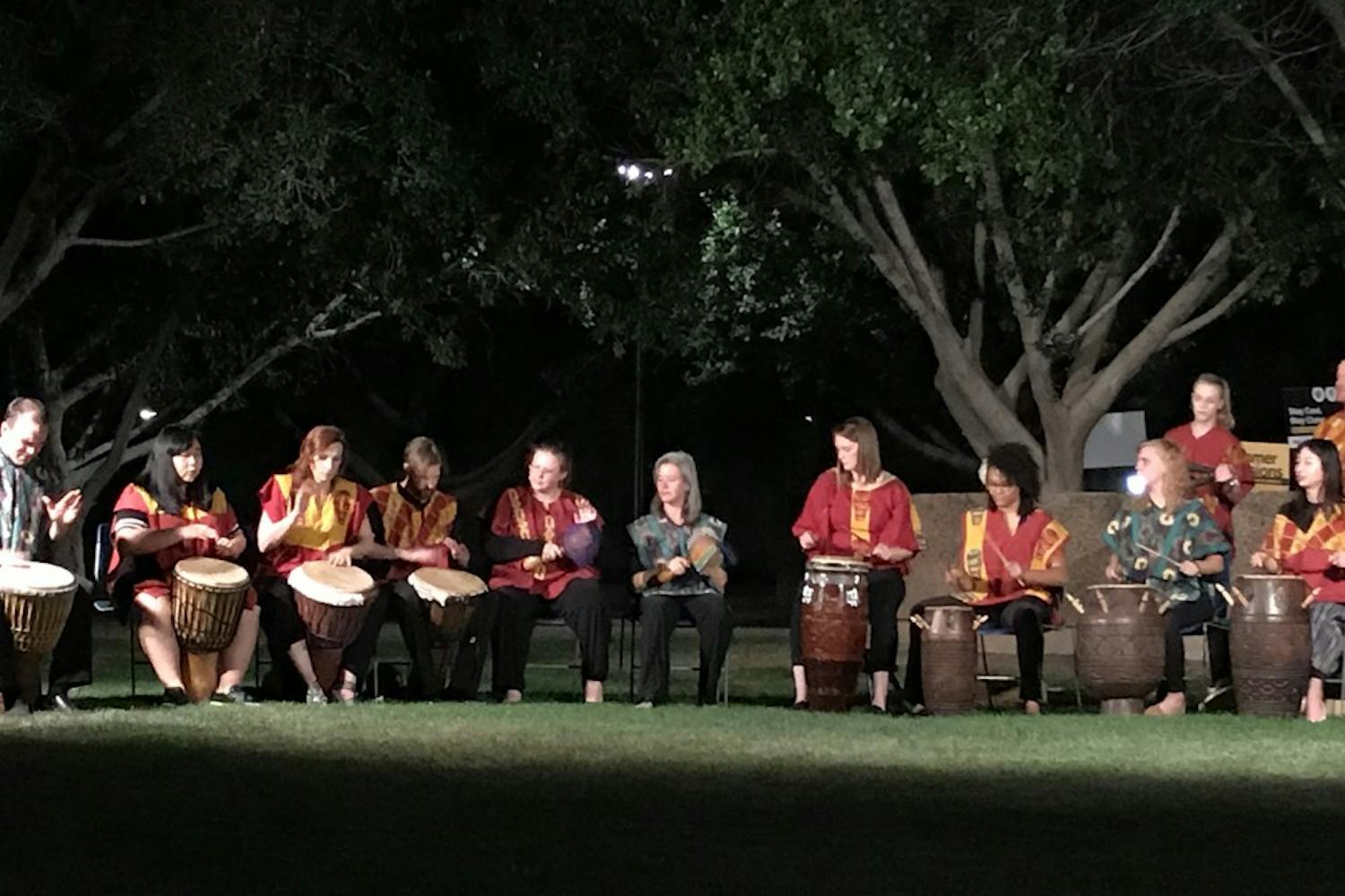 The ASU Drum Ensemble performs traditional music from&nbsp;Ghana on&nbsp;ASU's Tempe campus on&nbsp;Monday, April 24, 2017.
