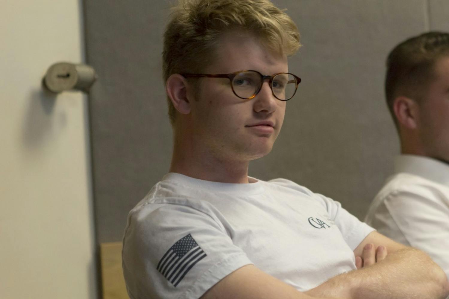 Former Vice President of ASU College Republicans James Malone apologizes in front of other members Wednesday for a letter he sent to Democratic lawmakers earlier this month that mentioned how hard the organization had worked to ensure they were not re-elected.