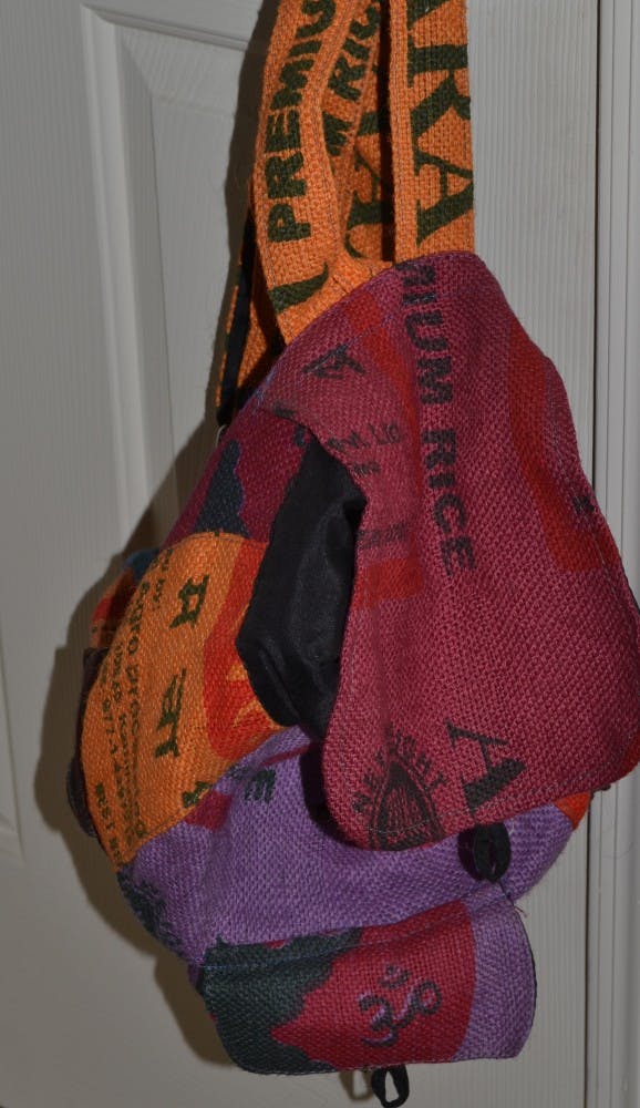 Awesome burlap backpack ready for any adventure. Photo by Faith Breisblatt.