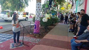 Megan Atencia performs at the 8th Grand Ave Festival on Nov. 12, 2016. Atencia is an up-and-coming poet in the Phoenix community.