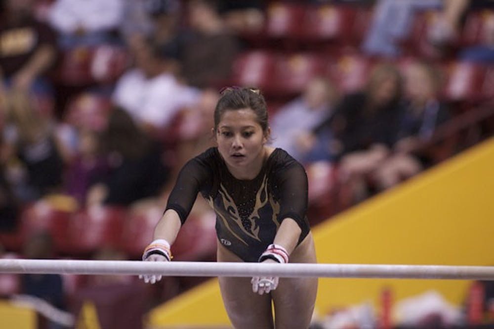 HIGH-FLYING HAWAIIAN: Initially a bars specialist, sophomore Kahoku Palafox has becoome a contstant presence in the beam lineup for the Sun Devils. (Photo by Scott Stuk)