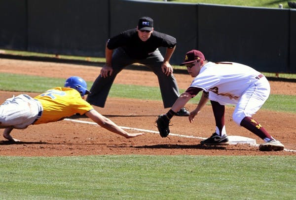 Abe Ruiz tags out a runner in a game against UC Riverside on Saturday. Ruiz continued his season-long hot streak at the plate, hitting his third home run of the season in Friday night’s game against the Highlanders. (Photo by Sam Rosenbaum)