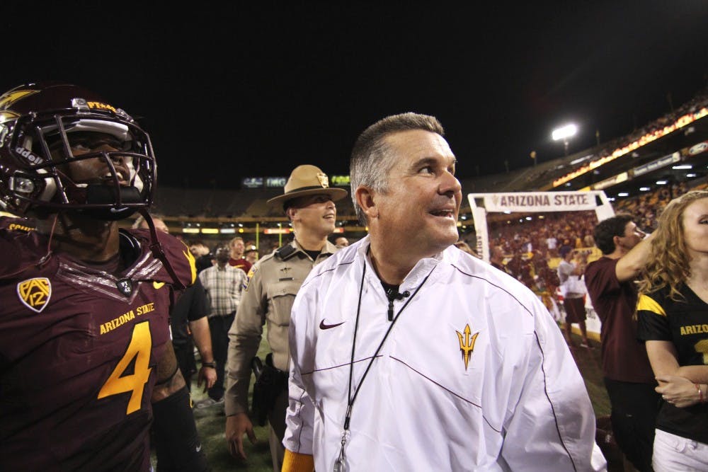 Head coach Todd Graham will represent the Sun Devils at Pac-12 Football Media Day at the Paramount Studios in Hollywood, Calif., along with redshirt senior quarterback Taylor Kelly and redshirt senior offensive lineman Jamil Douglas. (Photo by Sam Rosenbaum)