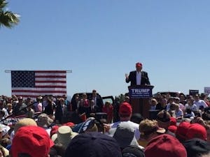 GOP frontrunner Donald Trump addresses a crowd of 10,000 in Fountain Hills on Saturday.