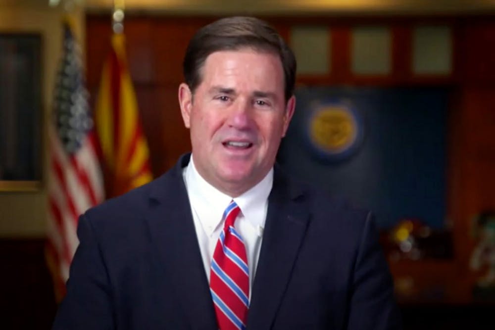 Gov. Doug Ducey presents the State of the State address virtually.