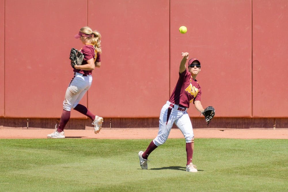 Junior Outfielder Breona Peralta makes the play on Sunday, March 22, 2015, at Farrington Stadium in Tempe during the game against the California Bears. 