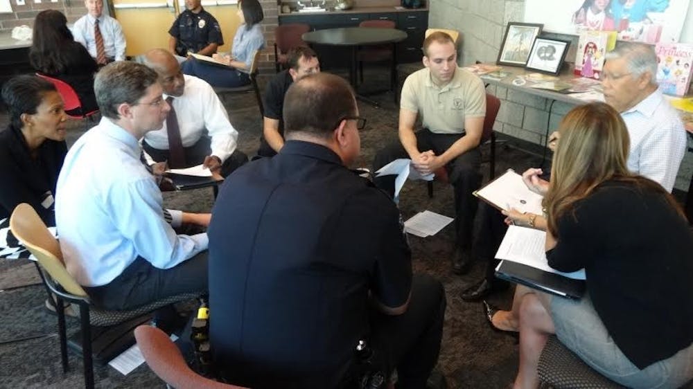 Neal Lester and Yvette Johnson hosted a privilege and bias workshop for the Tempe Police Department, where the group discussed how the perception of any given situation could vary based on one’s own biases. (photo courtesy of Neal Lester)