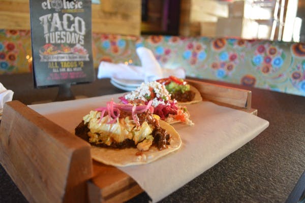 Three of El Hefe's fresh tacos, two dollars apiece on Tuesdays. (Photo by Aubrey Rumore)