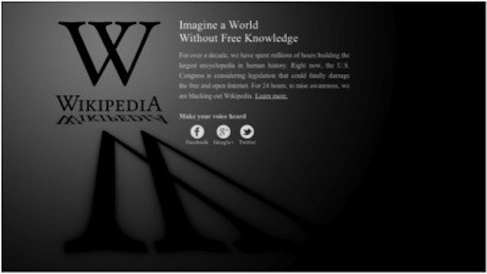 Wikipedia's blacked-out page on Jan.18. Photo from Gizmag.com.