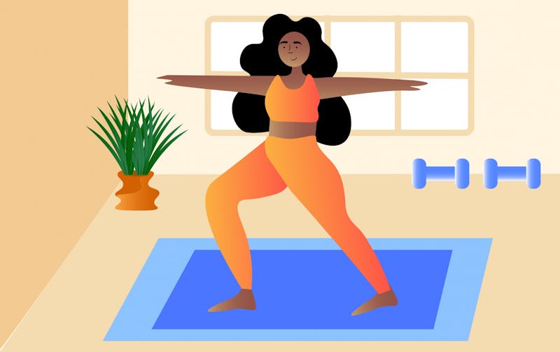 "From at-home workouts to balanced meals, experts and students say there are various ways one can remain active while at home during the COVID-19 pandemic." Illustration published on Sunday, April 19, 2020.