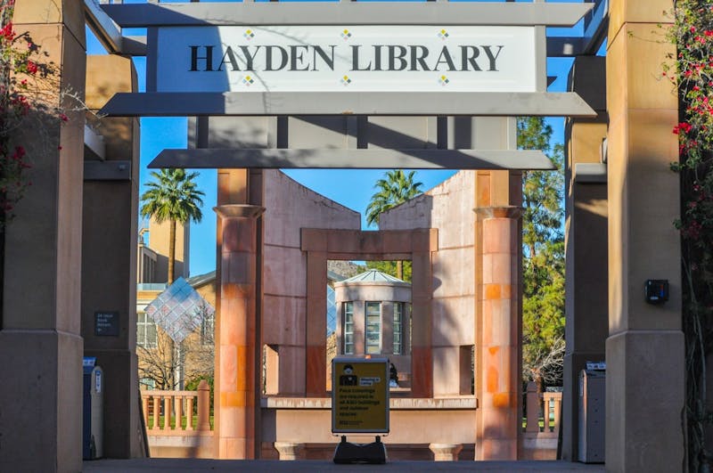 The entrance to the Hayden Library basement is pictured on Wednesday, Jan. 27, 2021, in Tempe, Arizona.