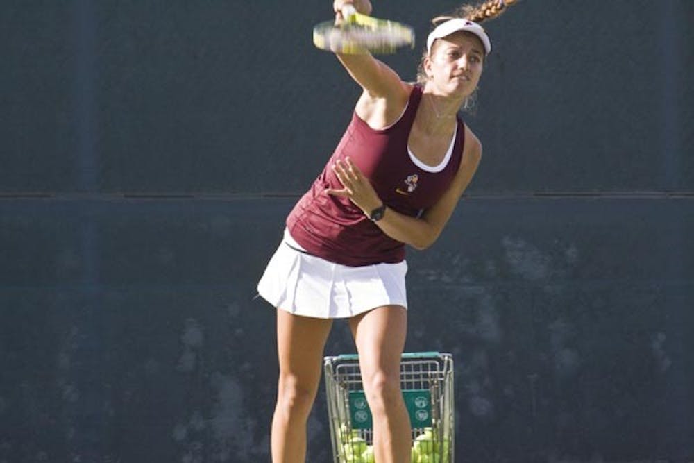 DELAYED DEBUT: After missing the start of the season out sick, freshman Jacqueline Cako will make her ASU tennis debut this weekend as the team competes in the ITA Regional Championships in San Diego. (Photo by Annie Wechter)