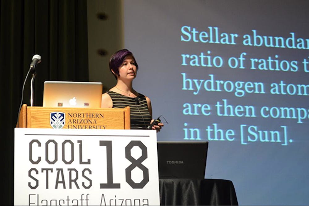 Hinkel speaking about the Hypatia Catalog at the Cool Stars 18 convention in Flagstaff in June. (Photo Courtesy of Natalie Hinkel)
