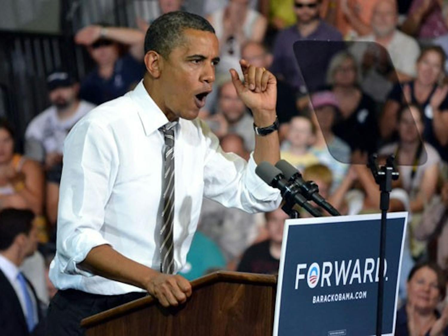 President Barack Obama spoke to a crowd of supporters on July 10 in Cedar Rapids, Iowa. Wednesday's presidential debate strongly focused on the state of the economy as well as the current health care system. (Photo by Kirsten Kraklio)