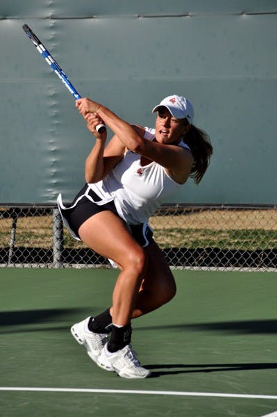 Home Sweet Home: ASU junior Michelle Brycki watches her return during the Sun Devils’ 7-0 win over UC Davis on Jan. 23. Two more victories this past weekend mean ASU is 4-0 at home this season. (Photo by Sierra Smith)