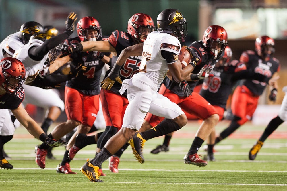 Redshirt junior wide receiver Tim White (12) runs a kickoff 100 yards for a touchdown against Utah on Saturday, Oct. 17, 2015, at Rice-Eccles Stadium in Salt Lake City, Utah.