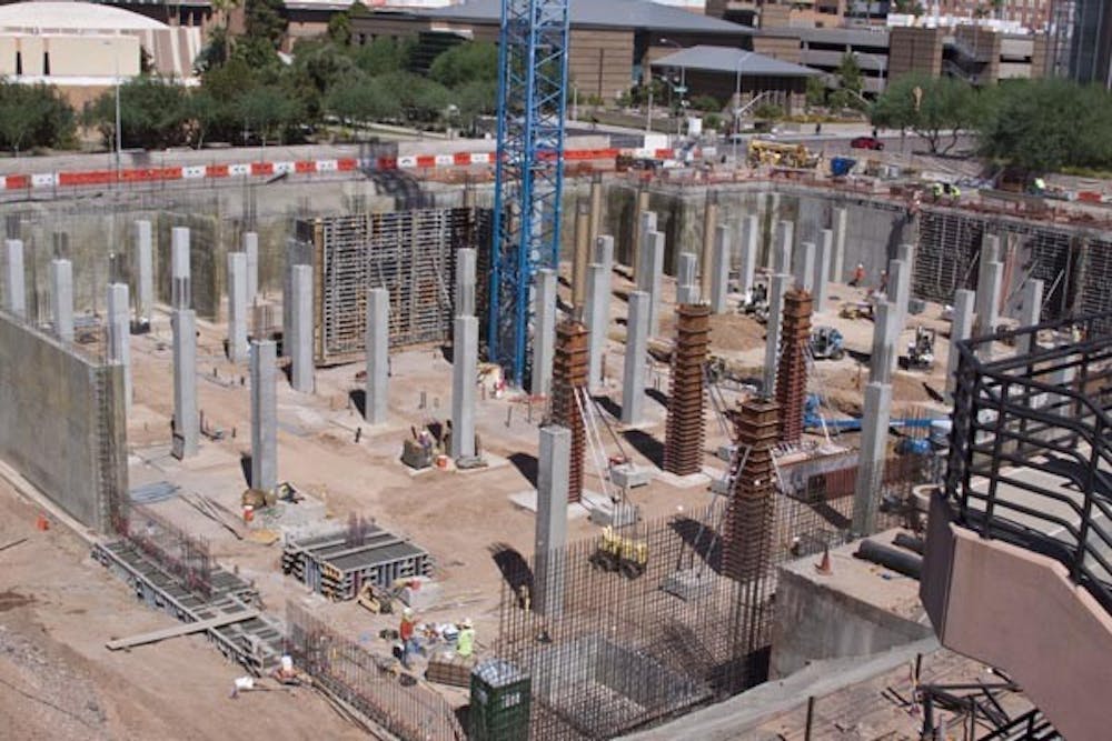 THE FUTURE OF ASU: Construction on Tempe's campus near the Hassayampa Academic Village, is part of ASU's continual growth as a university. (Photo by Annie Wechter)
