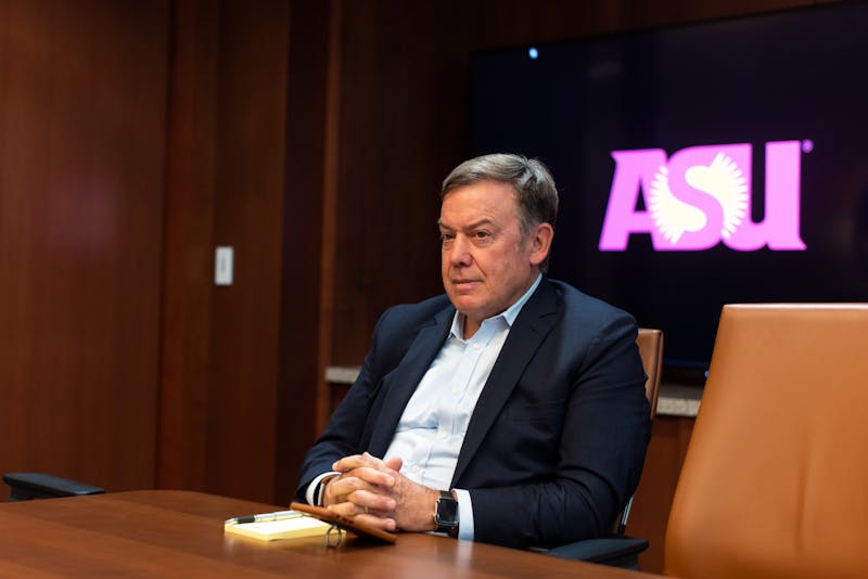 Michael Crow answers questions from State Press staff at the Fulton Center in Tempe, Arizona on Thrusday, Sept. 26, 2019.
