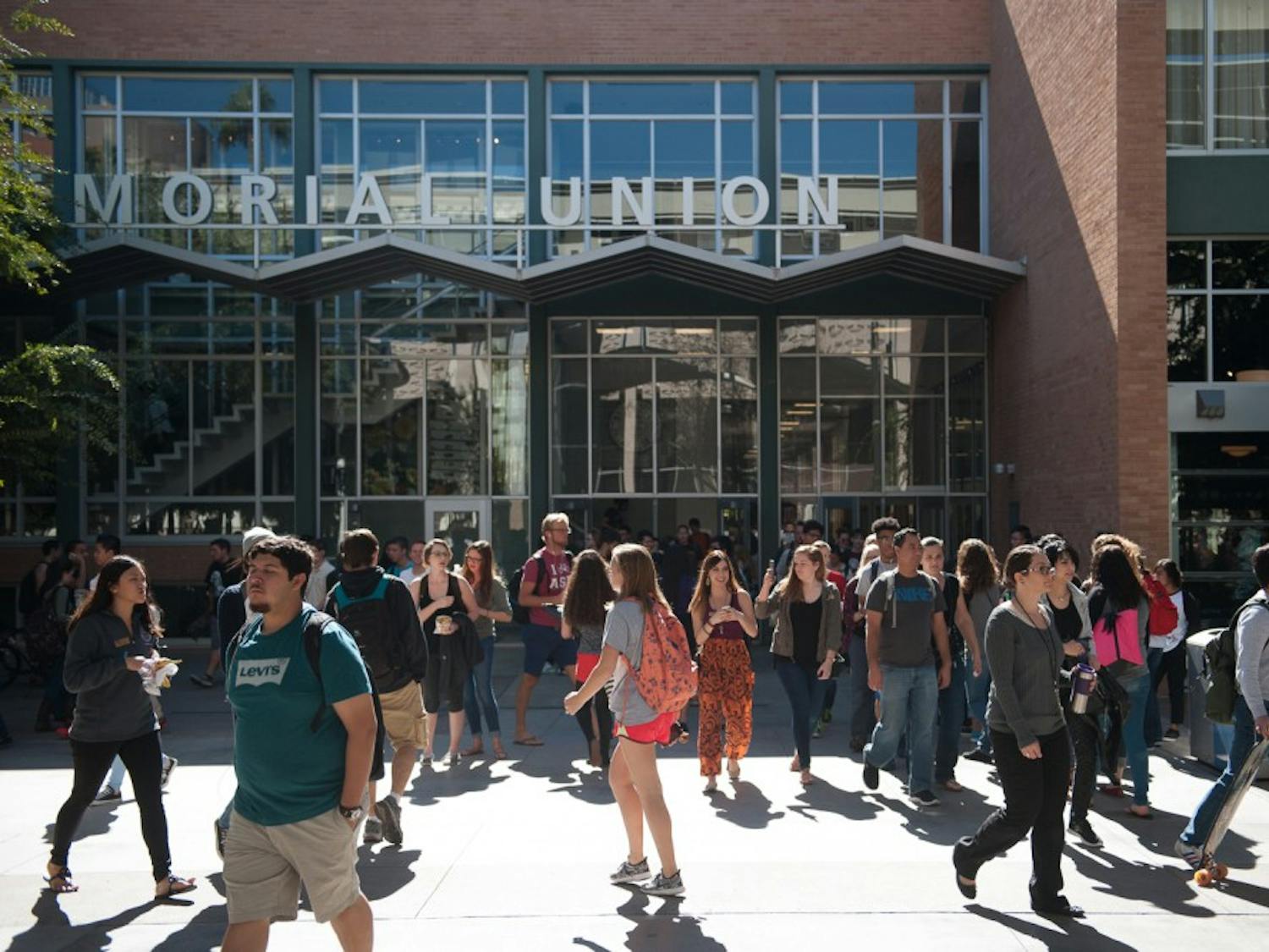 Students leaving the Memorial Union on Monday, Nov. 2, 2015, on the Tempe campus. 