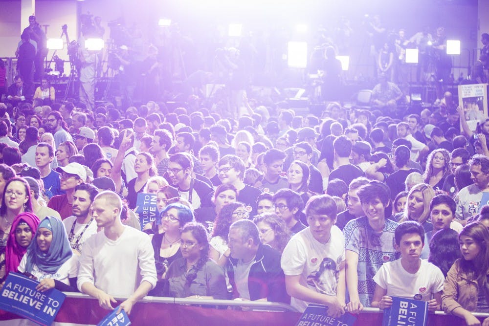Supporters wait eagerly for a chance to shake hands with Presidential candidate Bernie Sanders after his rally at the Phoenix Convention Center in Downtown Phoenix on Tuesday, March 15, 2016. 
