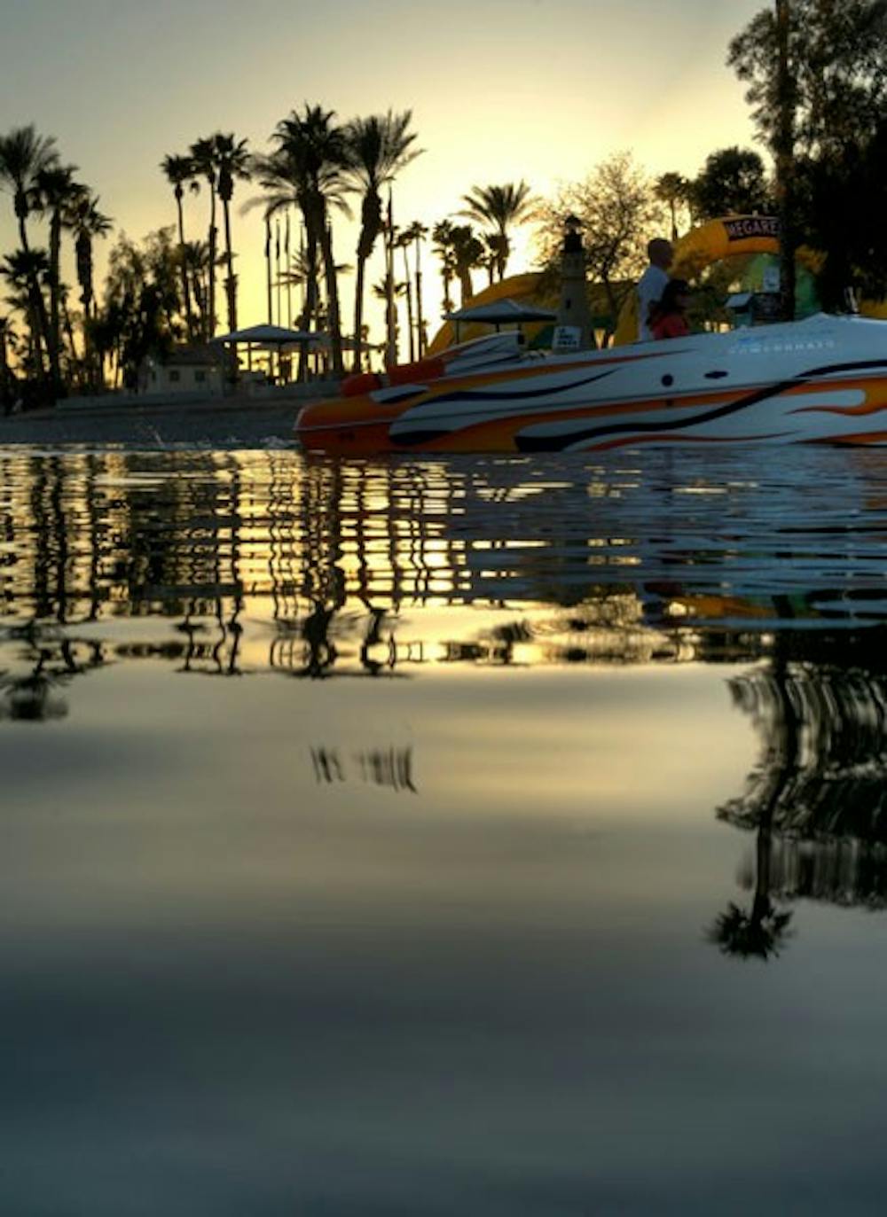 DOCKING TIME: Sun sets over Lake Havasu's marina as boaters prepare to dock for the evening. There has been a recent proposal to build an ASU campus at Lake Havasu. (Photo by MIchael Arellano)