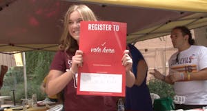 A student registers to vote on the downtown Phoenix campus.