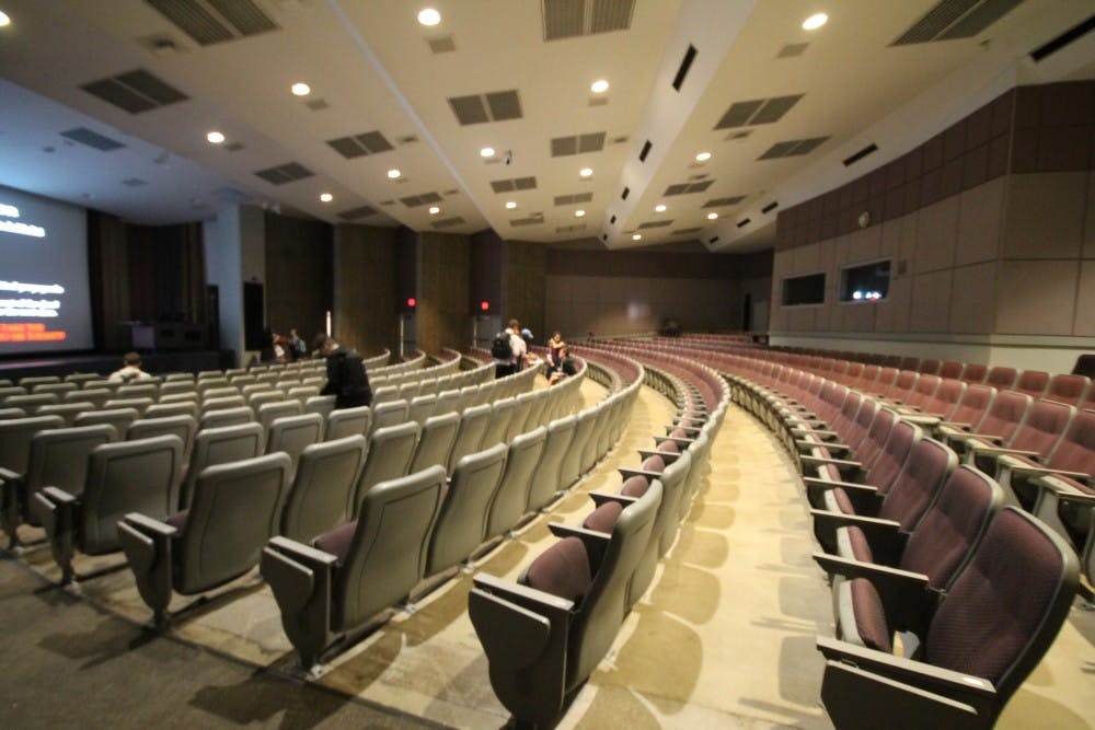 Students leave L.S. Neeb Hall after a lecture on ASU's Tempe Campus on Tuesday, Feb. 23, 2016. 