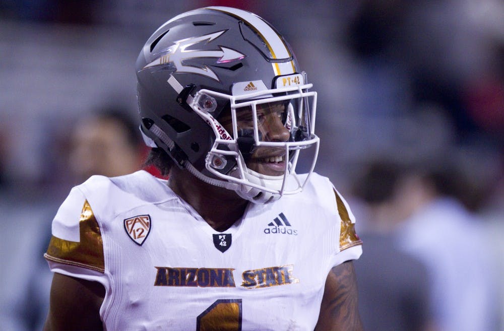 ASU freshman wide receiver N'Keal Harry (1) smiles during pregame warmups before the annual Territorial Cup football game against UA in Tucson's Arizona Stadium on Friday, Nov. 15, 2016.