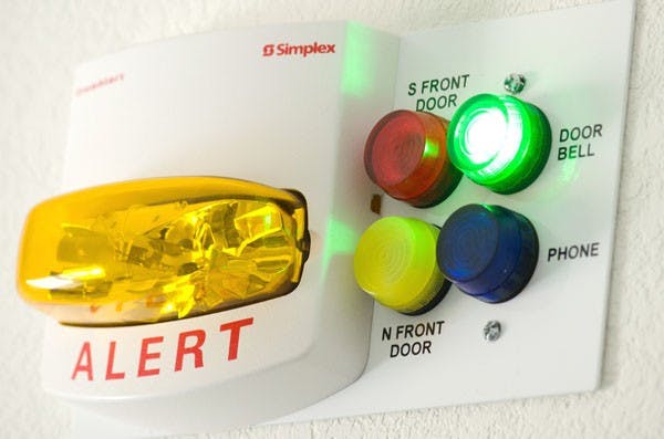 ASL FRIENDLY: The Simplex Truealert system, designed specifically for the Apache Trails ASL community, is found in every unit and uses visual alerts to assist hearing impaired tenants with tasks such as answering the phone or buzzing in guests. (Photo by Aaron Lavinsky)