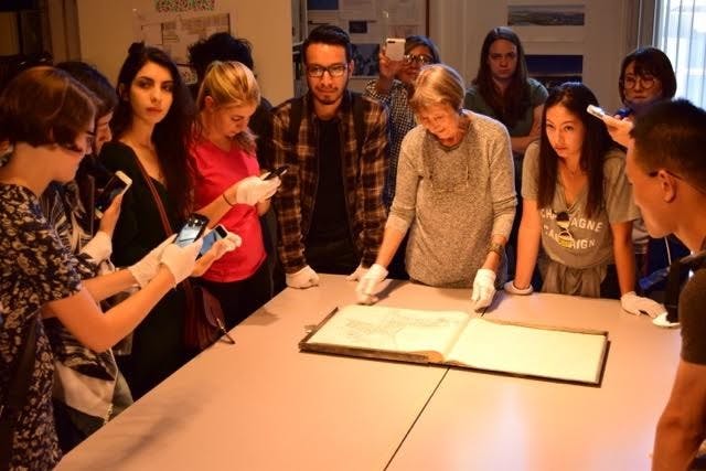 American Institute of Architectural Students&nbsp;members visit Arcosanti, Arizona and view the sketchbook of artist Paolo Soleri on Saturday, September 24, 2016.