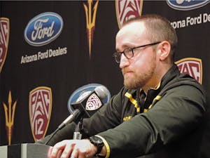 ASU hockey head coach Greg Powers speaks to the media during a press conference at Sun Devil Stadium on Oct. 10, 2016.