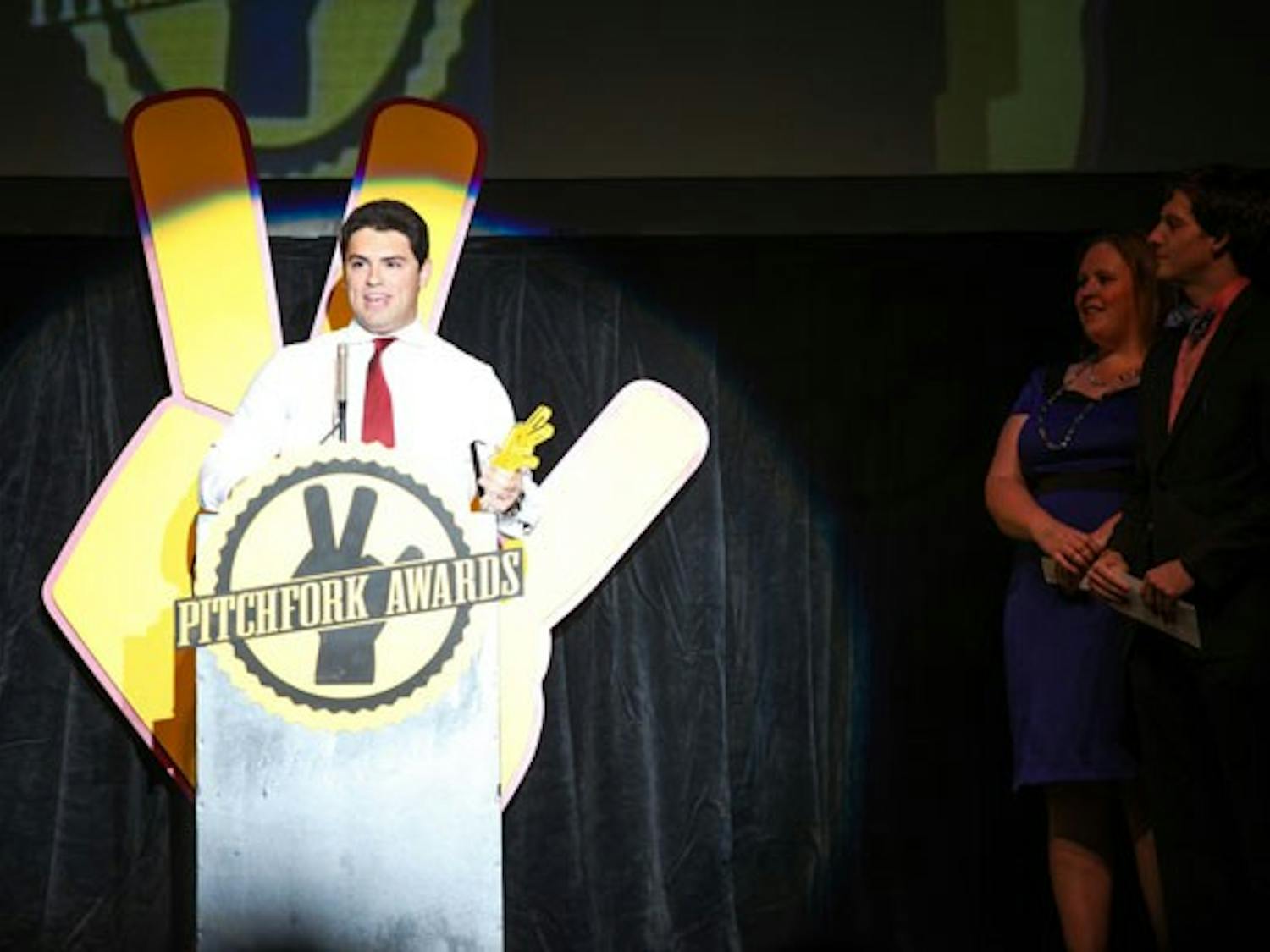 Journalism major Jared Cooper won the award for best Sun Devil Spirit. The Pitchfork Awards celebrates the achievements of students, organizations and other ASU initiatives Thursday at Orpheum Theater in downtown Phoenix. (Photo by Perla Farias)