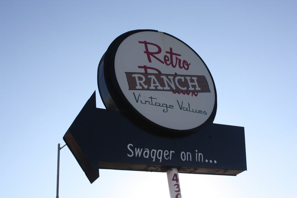A retro sign pointing to Retro Ranch. Photo by Chelsea Brown. 